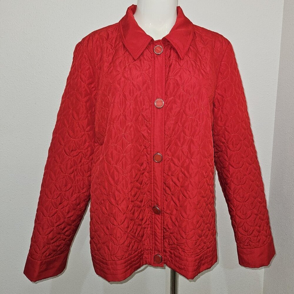 Requirements Women's Red Quilted Jacket Stitched Circles Button Front Size XL